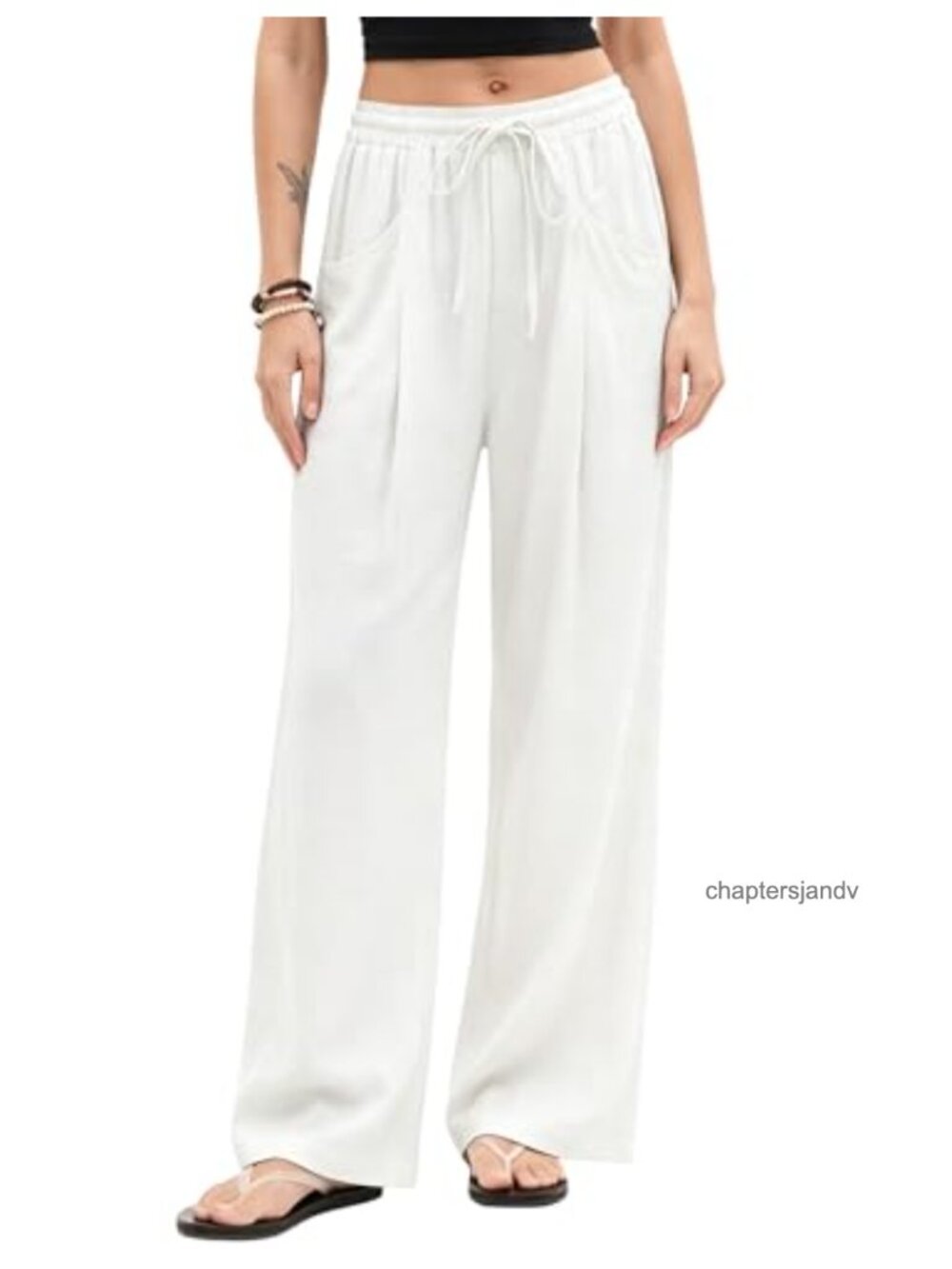 Linen Wide Leg Palazzo Pants High Waisted Drawstring Pleated